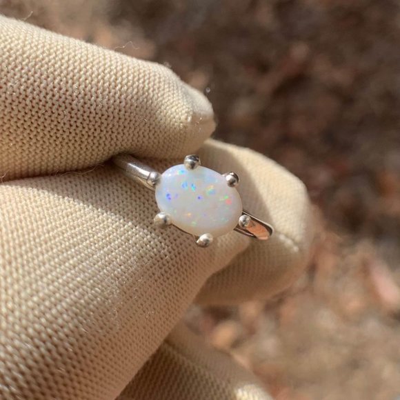 Bright Milky Adjustable Opal Ring Coober Pedy Australian Opal Custom Handmade - Picture 4 of 6